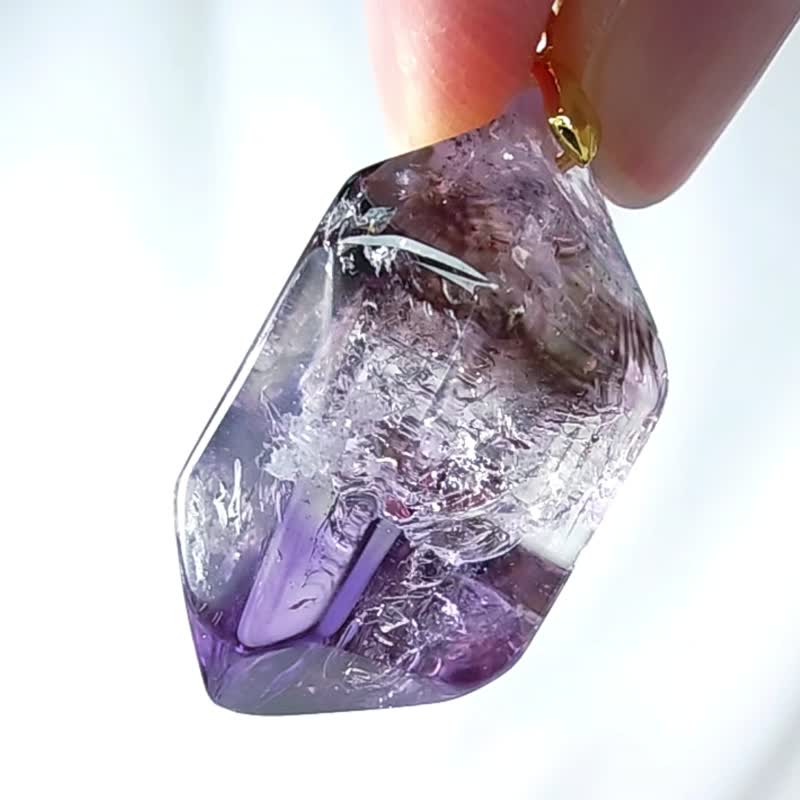 Rare super seven crystal Super7 raw mineral six-sided double-pointed clear backbone pendant necklace single product - อื่นๆ - เครื่องเพชรพลอย สีม่วง