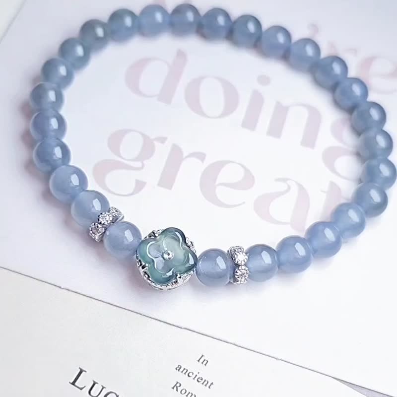 Noble people bring wealth and destiny | Mysterious deep blue and purple | A grade jade ice glass 50 dark blue purple beads sterling silver osmanthus hand string beads - สร้อยข้อมือ - หยก 