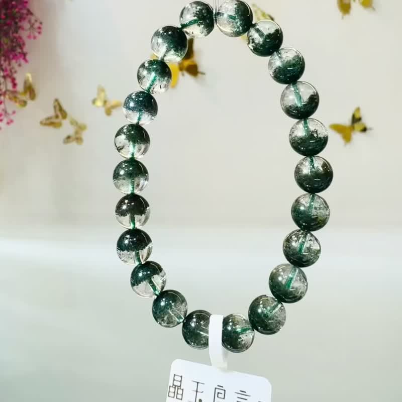 精品玻璃體濃色招財半盆森林綠幽靈水晶8.5mm20g主正財事業貴人助 - 手鍊/手環 - 水晶 綠色