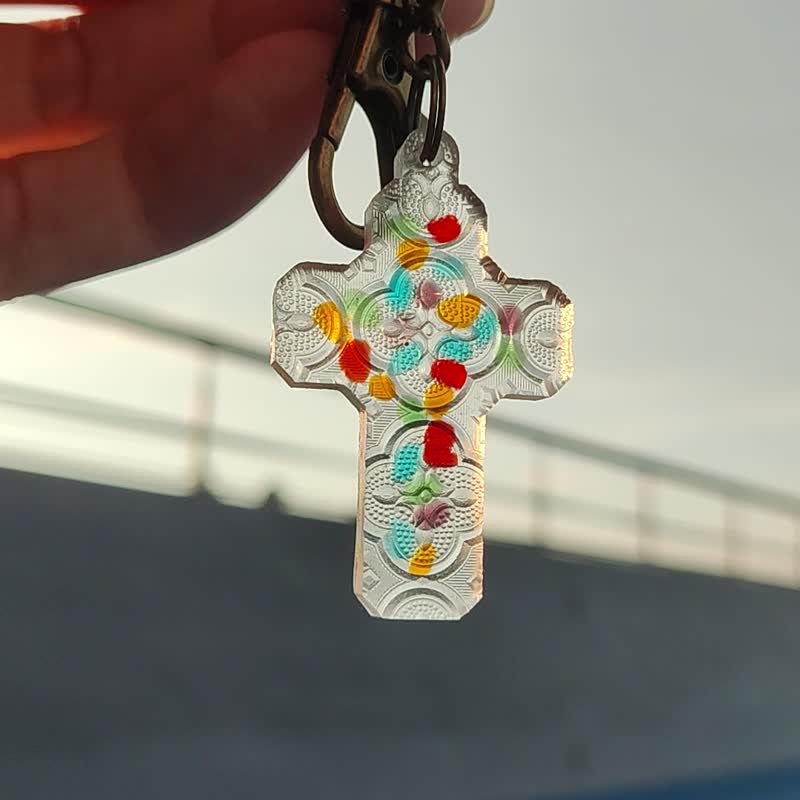 海棠花十字架鑰匙圈-五色琉璃款 | 台灣窗花的美好MIT - 鑰匙圈/鑰匙包 - 其他材質 多色