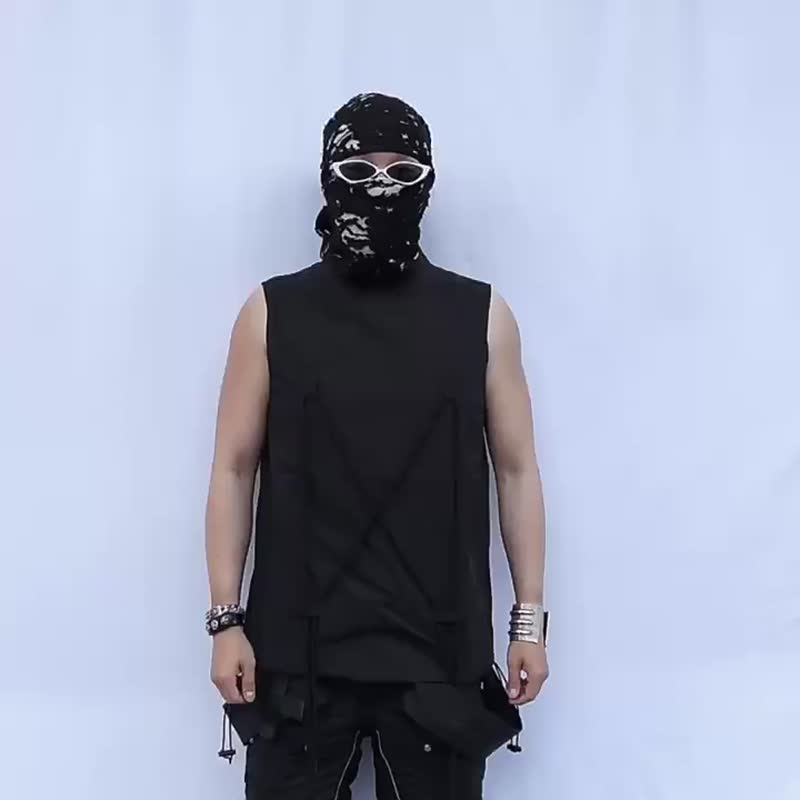 美式復古 小眾修身原創設計師潮流拉鏈黑色坎肩背心 - 男背心 - 其他材質 黑色