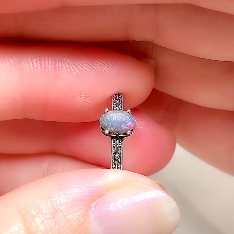 極稀有 灰紫星幻  黑歐泊戒指 / 蛋白石 / 925純銀 / Opal - 戒指 - 寶石 紫色