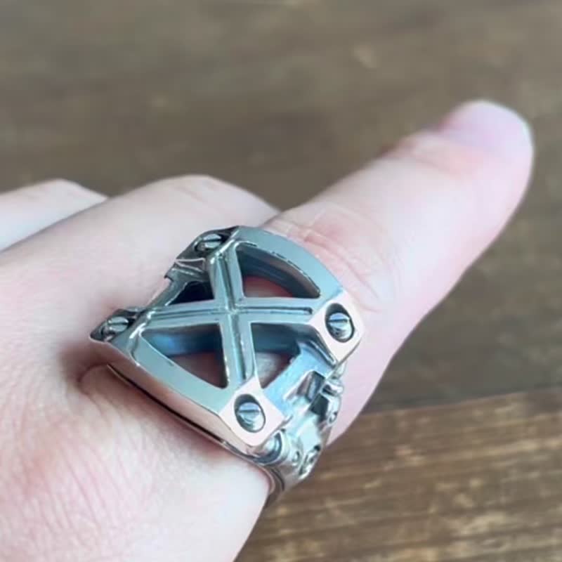 X/メカニカルリング/シルバー925/日本製/送料無料/シルバーアクセサリー/fc298 - 戒指 - 純銀 銀色