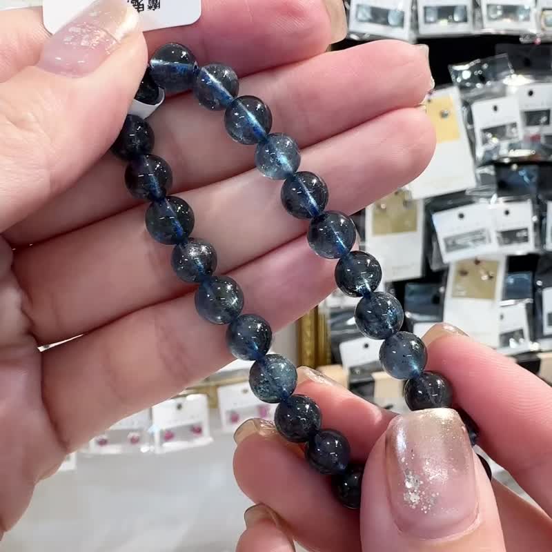 Natural Devil Aquamarine 7mm 14.16g Metallic Luster Meditation Crystal is the first choice to release stress for the owner’s own use - Bracelets - Crystal Blue