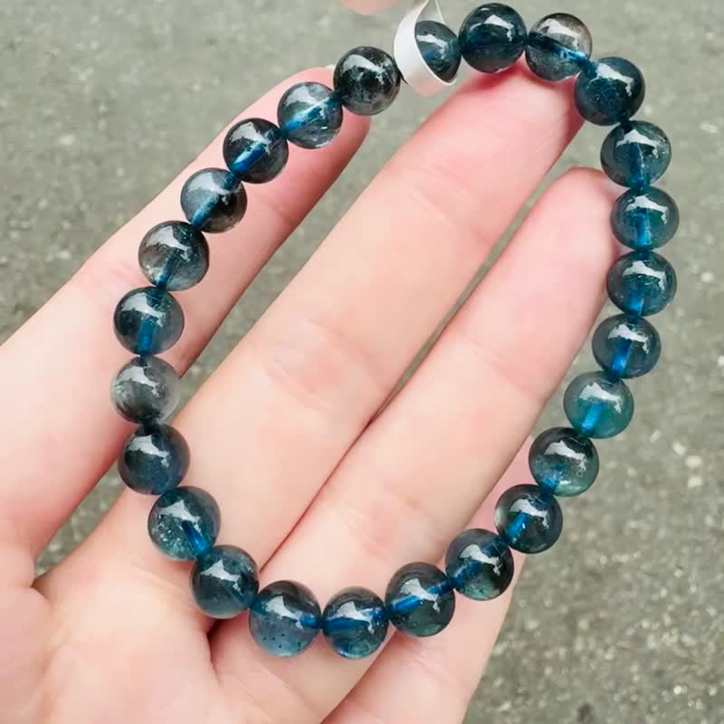 天然魔鬼海藍寶7mm14.16g金屬光澤冥想水晶首選釋放壓力店主自用 - 手鍊/手環 - 水晶 藍色