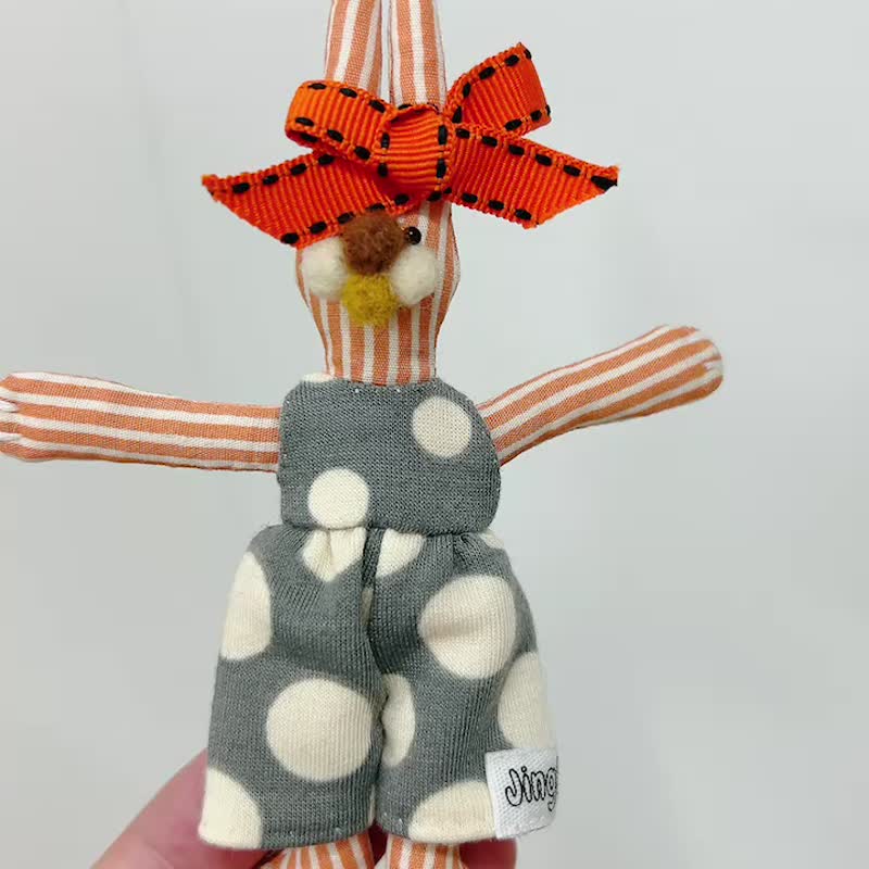 White dot dress, orange striped rabbit handmade mini cloth rabbit brooch - เข็มกลัด - ผ้าฝ้าย/ผ้าลินิน 