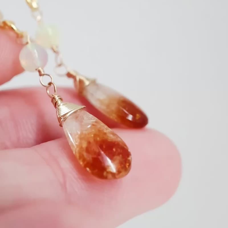 Citrine Opal Simple Pierced Earrings Clip-On Earring Charm - ต่างหู - หิน สีส้ม