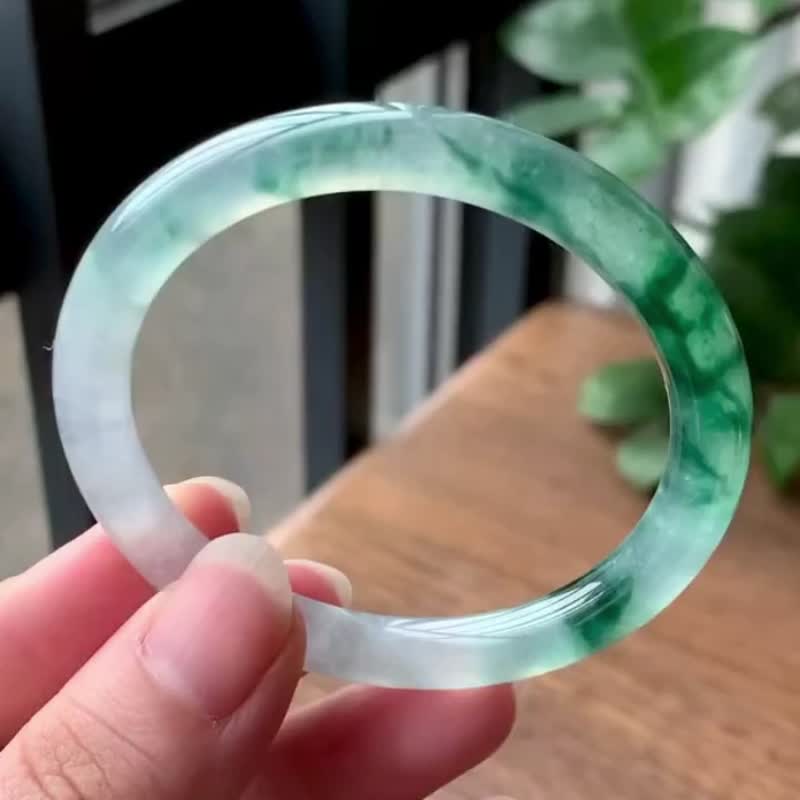 Ice natural jade Burmese A jade bracelet • Ice forest jade round bracelet - Bracelets - Jade Green