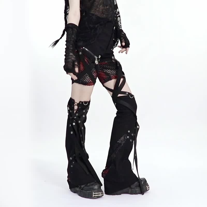 Pagan Musician Rivet Denim Flared Pants/ Shorts/ Leg Sleeves/ Out of Print - Women's Shorts - Other Materials Black