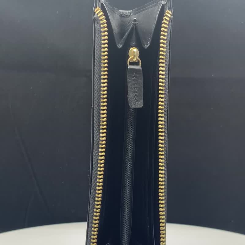 [Gift box bag] CROSS special price brand new exhibit top calfskin L-shaped long clip black - กระเป๋าสตางค์ - หนังแท้ สีนำ้ตาล