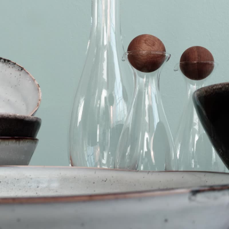 炻釉彩手工製大餐盤/裝飾盤 33cm 淺灰 - 盤子/餐盤/盤架 - 瓷 