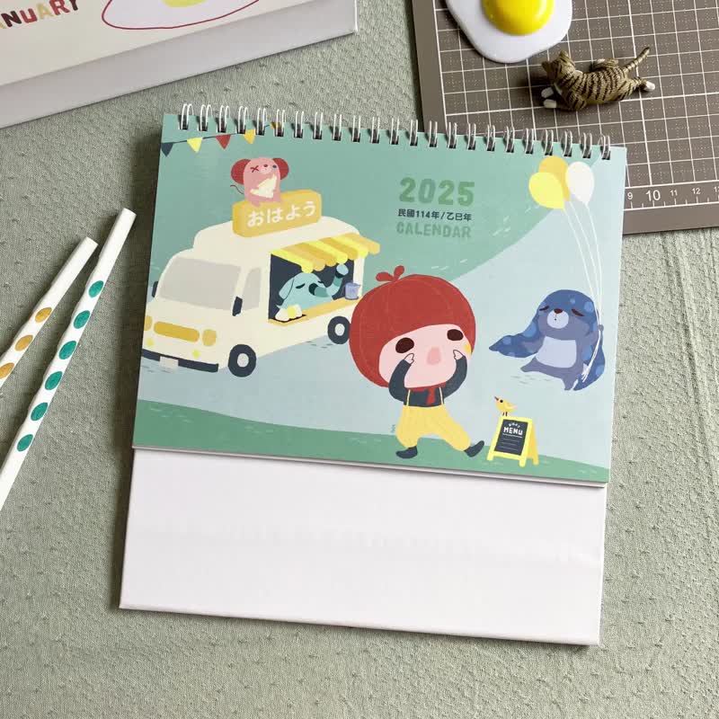 2025 Illustration Desk Calendar/Annual Calendar/Monthly Calendar/Five Wings/Oh Hi!/A5 Horizontal - Calendars - Paper Multicolor