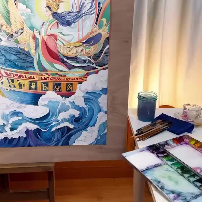 顔絵　飾り　絵画　絵 2023年7月製作＊】雷神（F3号） 風神雷神 現代アート