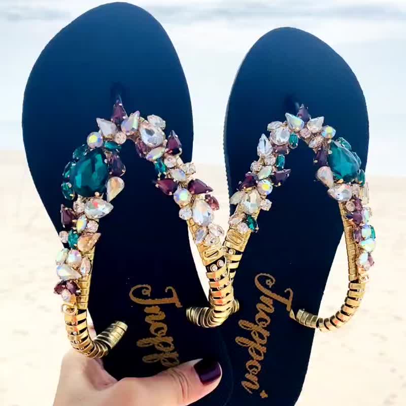 其他材質 拖鞋 黑色 - Jeweled Flip Flops Bling Flip Flops White Rhinestone Sandals Beach Sandals Shoes