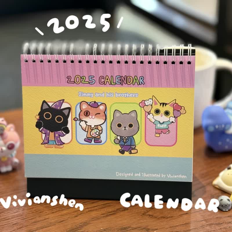 Vivianshen 2025貓咪插畫桌曆/新年禮物/原創插畫 - 日曆/月曆/年曆 - 紙 