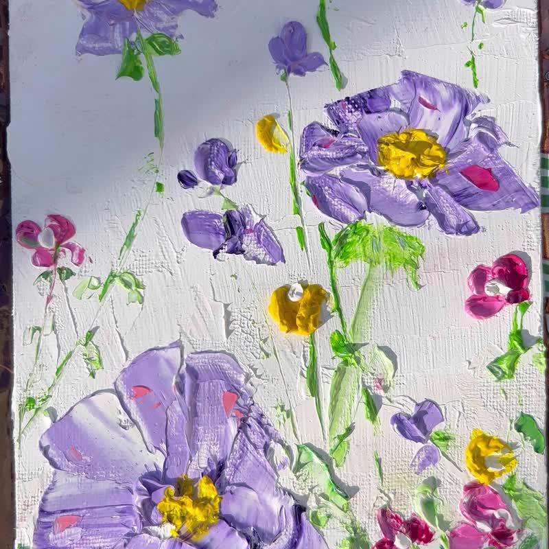 Flower Painting Texas Original Art 5x7 in Floral Artwork Impasto 3D Oil Artwork - Posters - Other Materials Multicolor