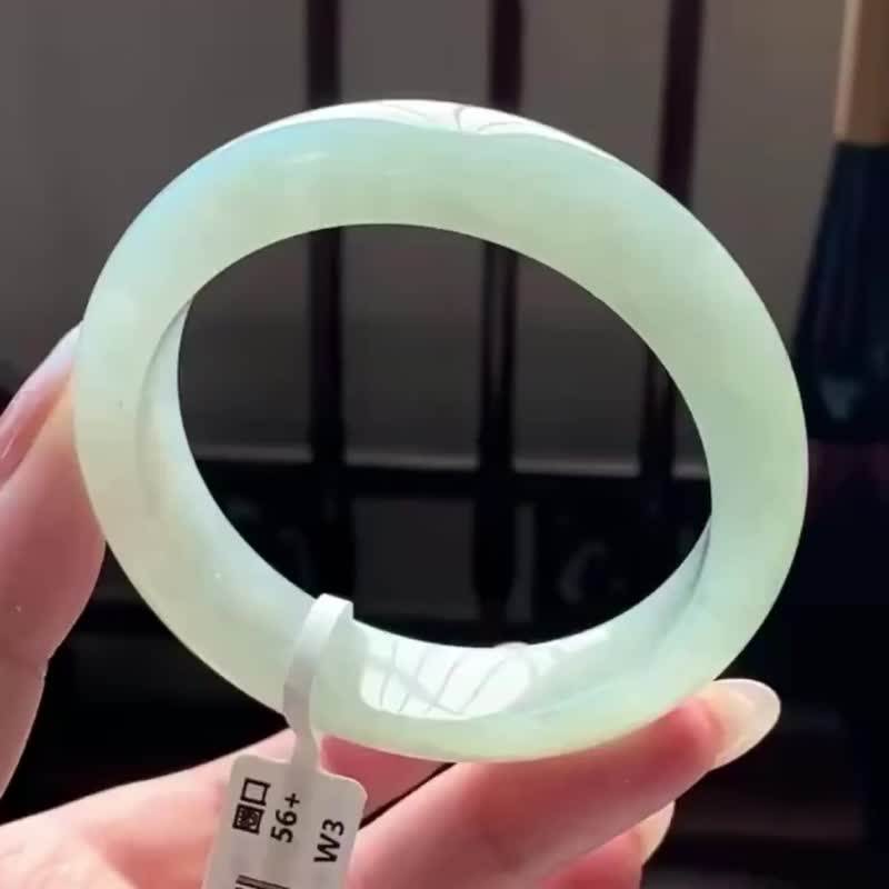 冰種玉鐲 天然翡翠玉鐲 A玉 手鐲 • 冰種晴水翡翠福鐲 - 手鍊/手環 - 玉石 綠色