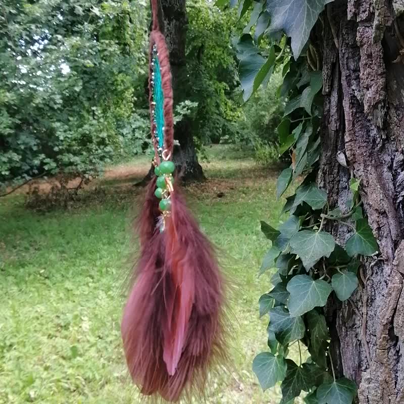 Dream catcher car rear view mirror size, Dreamcatcher for jeep, Brown green - ตกแต่งผนัง - งานปัก สีน้ำเงิน