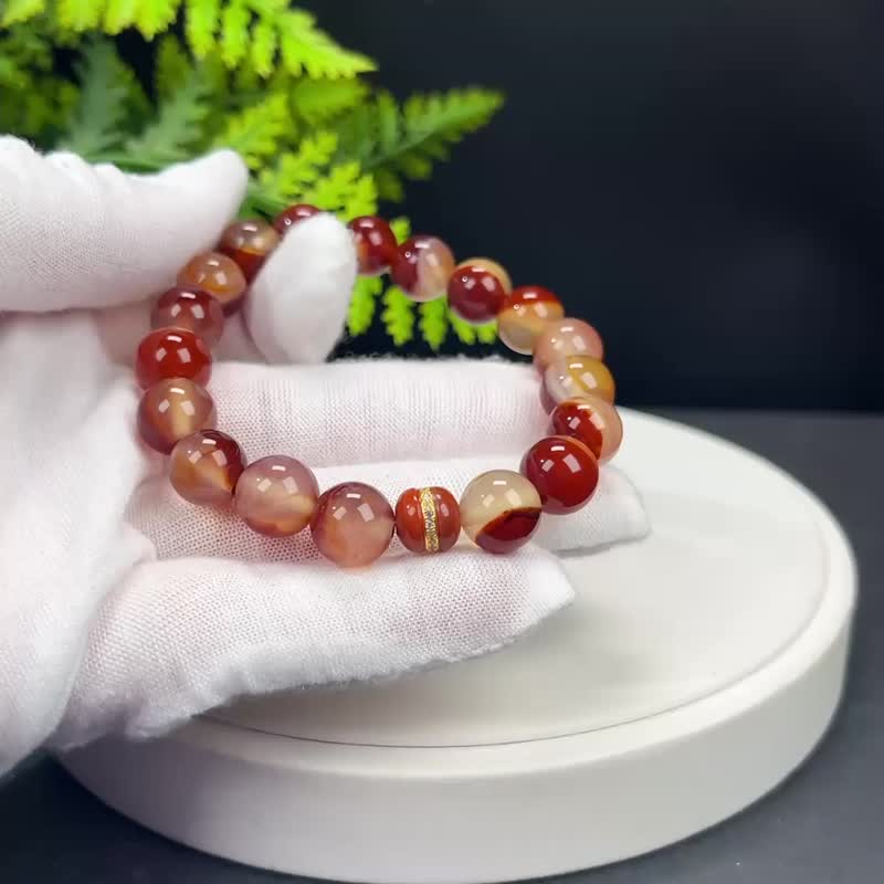 精品紅瑪瑙手串10mm搭配南紅瑪瑙漢堡珠吉祥鴻運福澤護身辟邪 - 手鍊/手環 - 半寶石 紅色