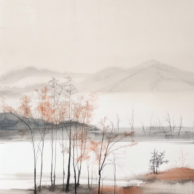 Qiu Shui Yi Yun 2 Modern ink impression painting Oriental Zen hanging painting study room conference room frameless painting - Posters - Cotton & Hemp 