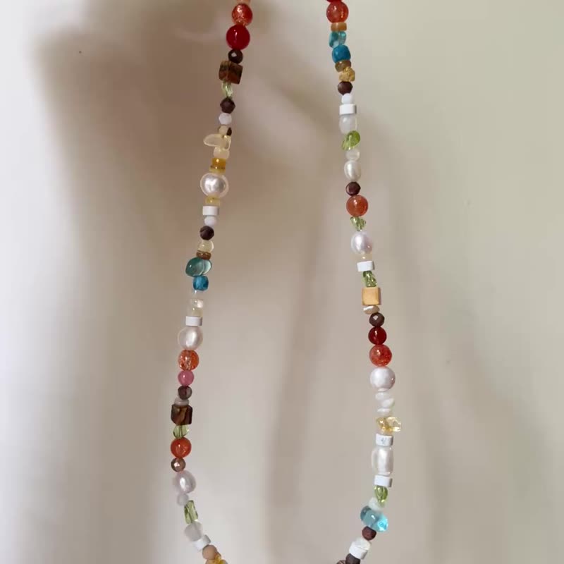 Custom Order / Natural Stones / Freshwater Pearl Necklace - Necklaces - Semi-Precious Stones Multicolor