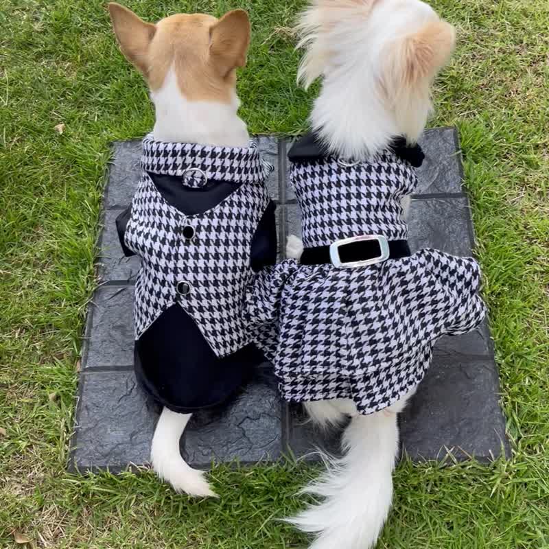 Chinori pattern couple outfits, skirts, shirts, dog and cat clothes - 寵物衣服 - 其他材質 黑色