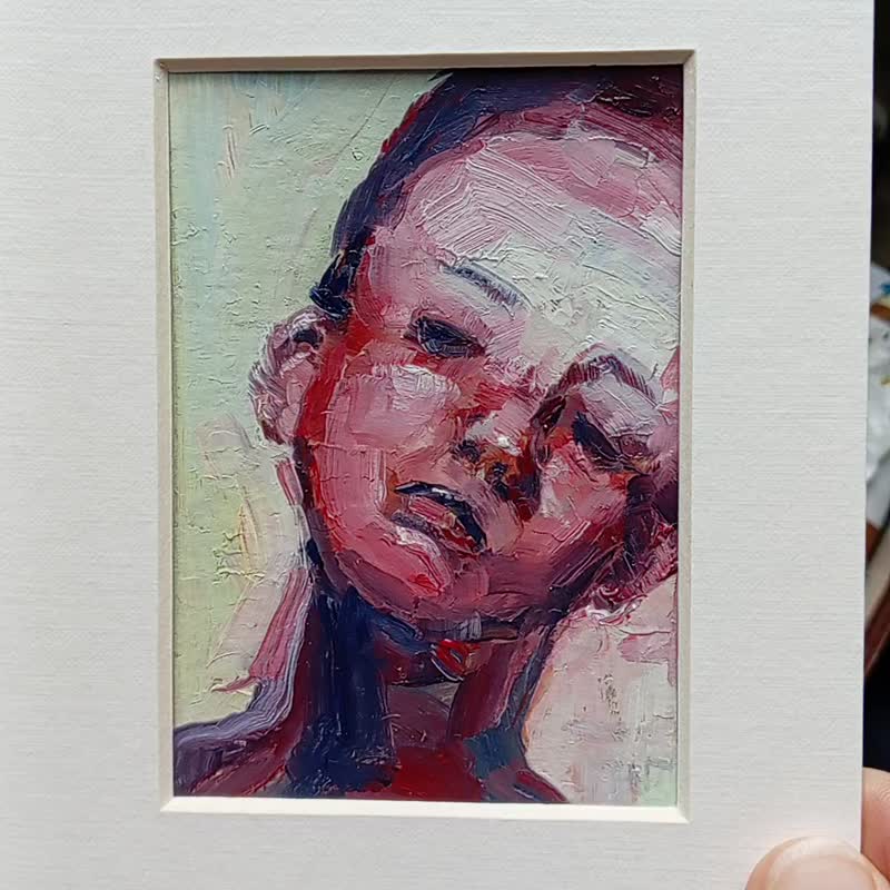 ACEO Original Art Oil abstract portrait. Collectible Miniature 2.5x3.5 inch - 壁貼/牆壁裝飾 - 紙 多色