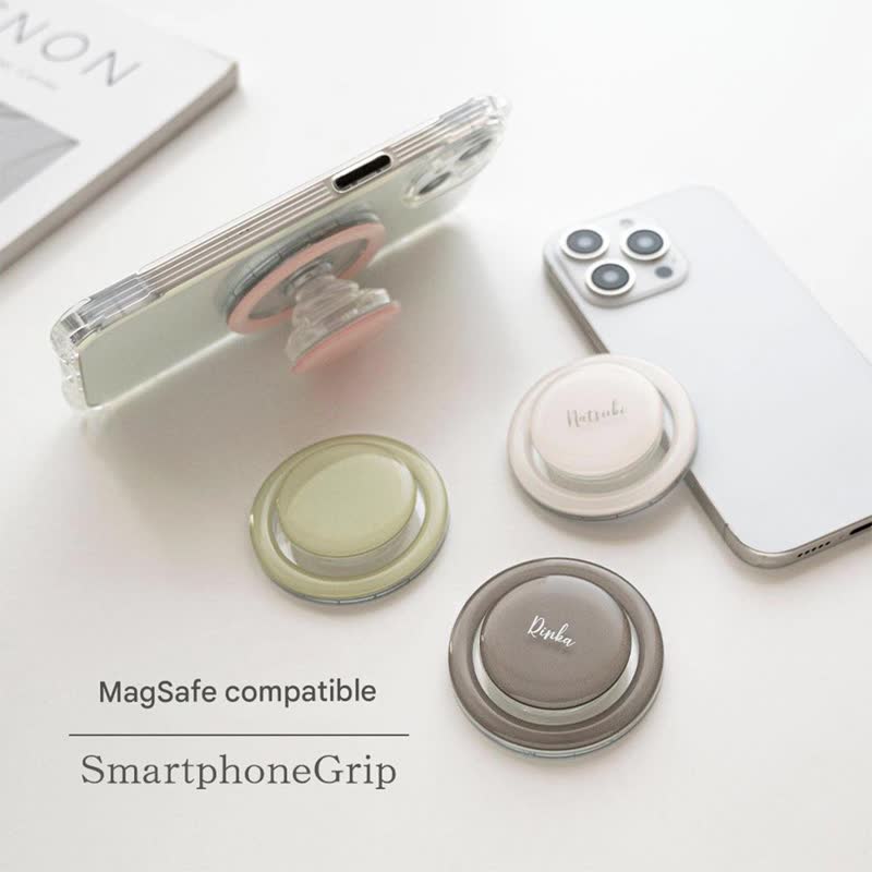 MagSafe対応 【 ぷっくり スマホグリップ 名入れ 】 マグセーフ スマホスタンド グリップトック iPhone 文字入れ FZ13U - 手機/平板支架 - 塑膠 咖啡色