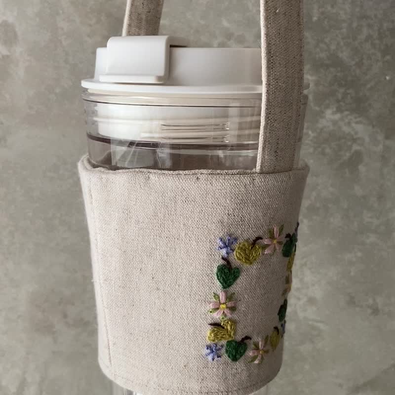 x刺繡飲料咖啡提袋x - 飲料提袋/杯套 - 棉．麻 