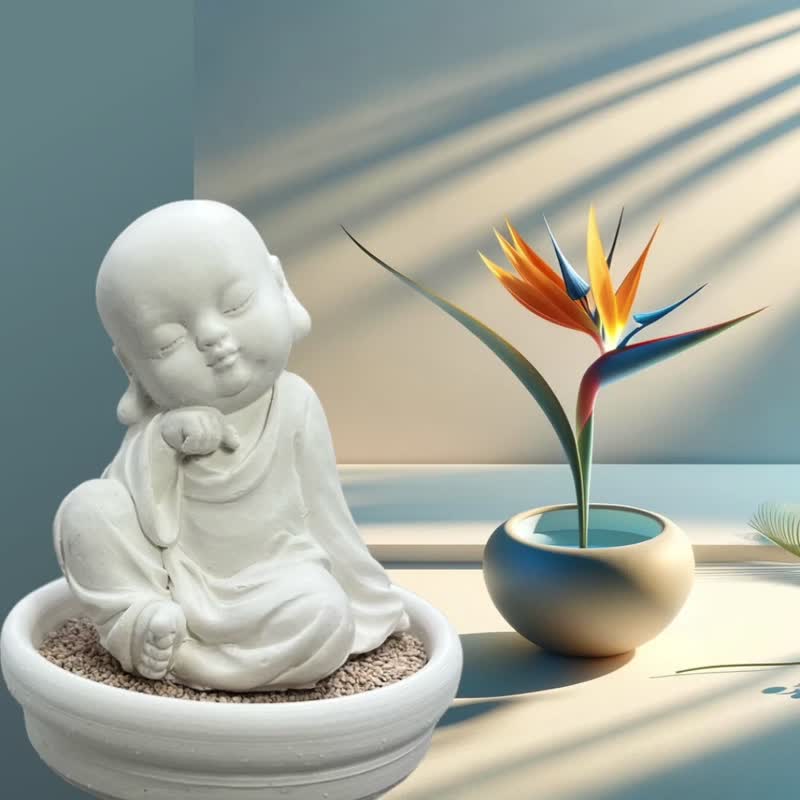 靜謐之美學 淨念吉祥小佛之(一念)小盤套組  精緻台灣文創禮品 - 香氛/精油/擴香 - 水泥 白色