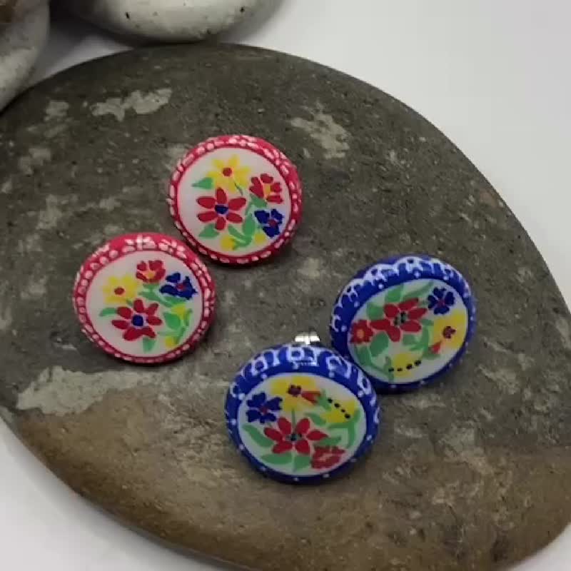 Thai Inspired Sang ka si Clay Earrings - Earrings & Clip-ons - Pottery Multicolor