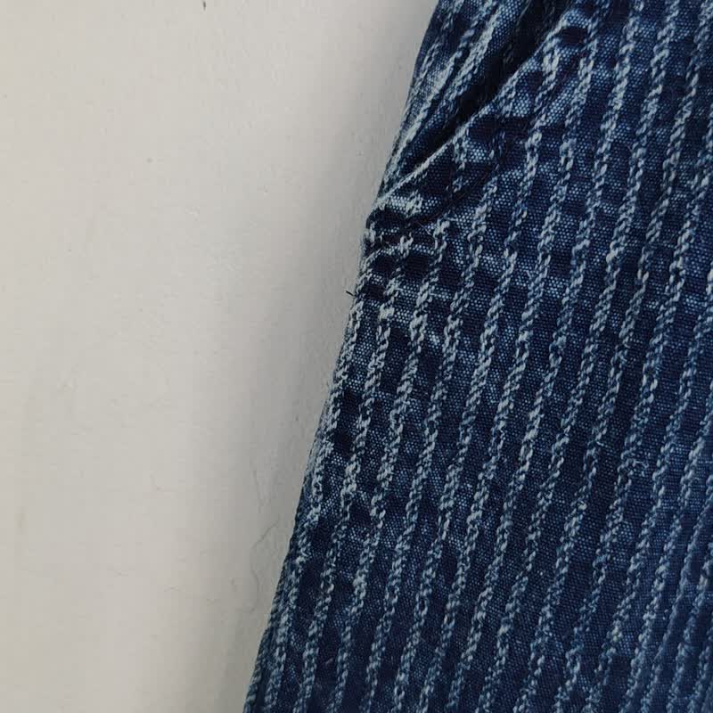 Rope - กางเกงขากว้างลายเชือกฟอกสโตน เอวยืด ย้อมหม้อห้อม - กางเกงขายาว - ผ้าฝ้าย/ผ้าลินิน สีน้ำเงิน
