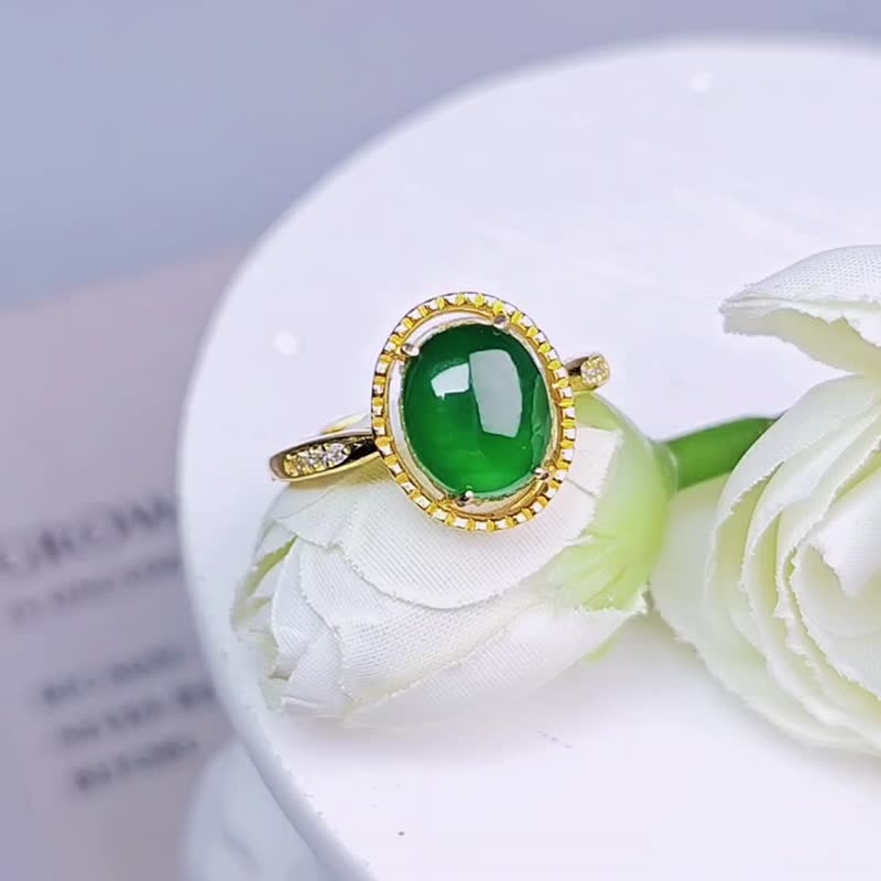 Cai Shui | Simple elegance | A-grade jadeite high ice green large egg surface sterling silver hollow ball edge ring - General Rings - Jade 