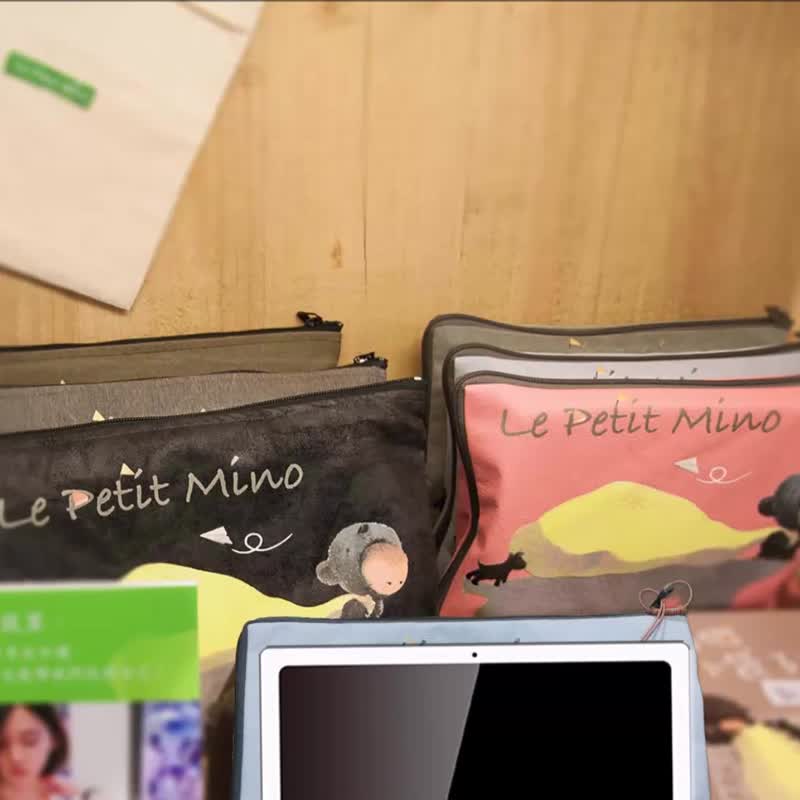 Handmade L-shaped Zipper Bag Tablet Bag Faux Suede Flannel Stone Washed Canvas - กระเป๋าแล็ปท็อป - ผ้าฝ้าย/ผ้าลินิน หลากหลายสี