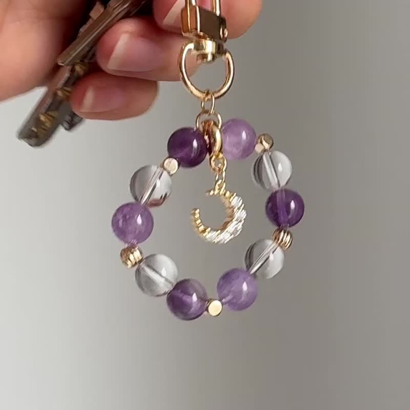 Amethyst Lavender Amethyst Strawberry Crystal White Crystal Keychain Keychain Wallet Charm Pendant - ที่ห้อยกุญแจ - เครื่องประดับพลอย สีม่วง