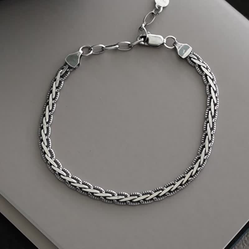 Boys Bracelet | Real Sterling Silver Bracelet | Men's Bracelet Personalized Retro Braided Snake Chain Couple Chain - Bracelets - Sterling Silver Silver