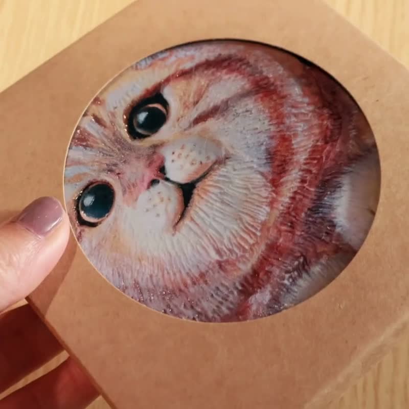 Artist Coaster-3D Cat|Taiwan Yingge Ceramics MIT|Original hand-painted artwork crystal engraving - ที่รองแก้ว - ดินเผา สีส้ม