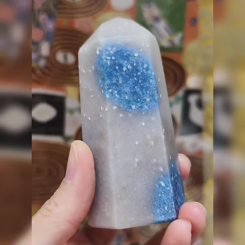 頂級 稀有 羥磷鋁石 招財 智慧 療癒 眉心輪 收藏 晶柱 單品 禮物 - 擺飾/家飾品 - 寶石 藍色