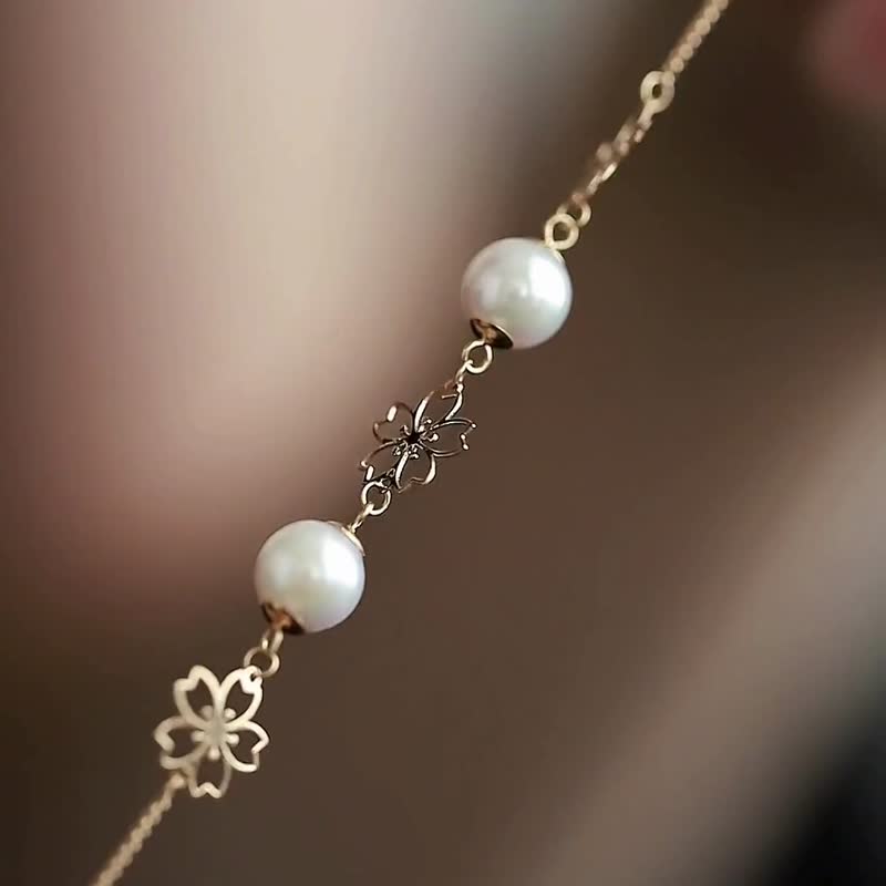 Akoya 櫻花印花 18K金 手鏈 - 手鍊/手環 - 珍珠 