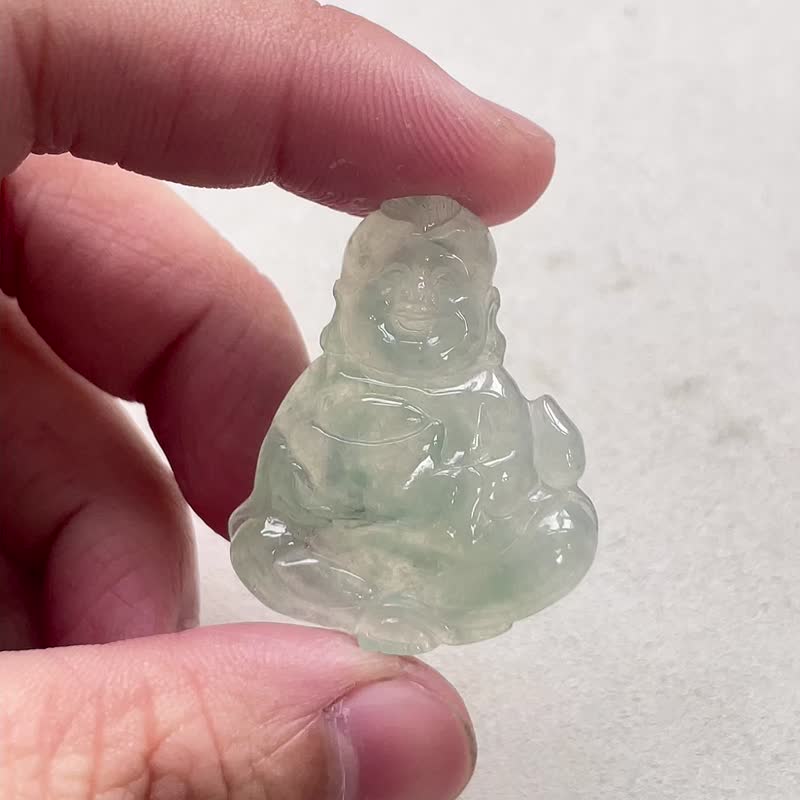 冰綠翡翠送財童子 | 天然緬甸玉翡翠A貨 - 其他 - 玉石 綠色