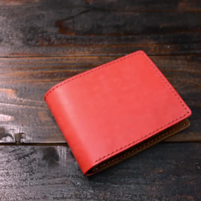 Italian leather MAYA bifold wallet / RED / hand sewing - กระเป๋าสตางค์ - หนังแท้ สีแดง