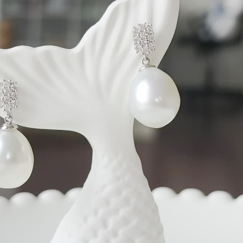 Natural seawater pearl Australian white pearl S925 Silver 14K gold-filled smart earrings - Earrings & Clip-ons - Pearl White