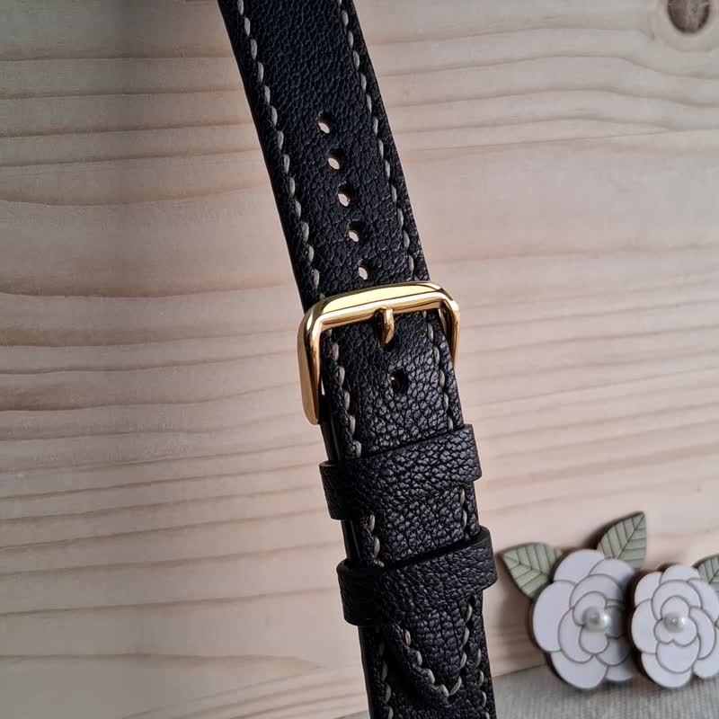 apple watch皮革錶帶 / 手工製作 / 極致百搭黑色 - 錶帶 - 真皮 