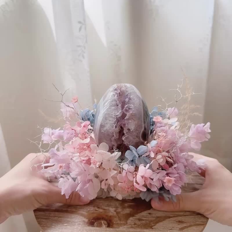 破蛋而生 砂糖龍蛋紫水晶 永生花 - 盆栽/植栽 - 水晶 紫色