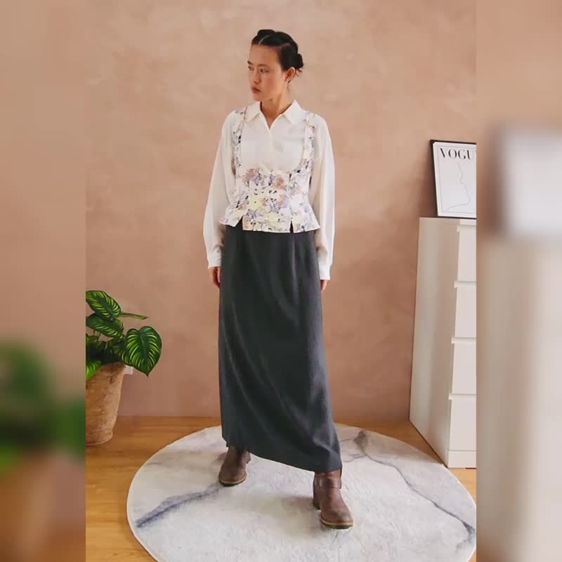 西裝長裙【台灣古董衣】永續是最奢華的精品 - 裙子/長裙 - 聚酯纖維 灰色