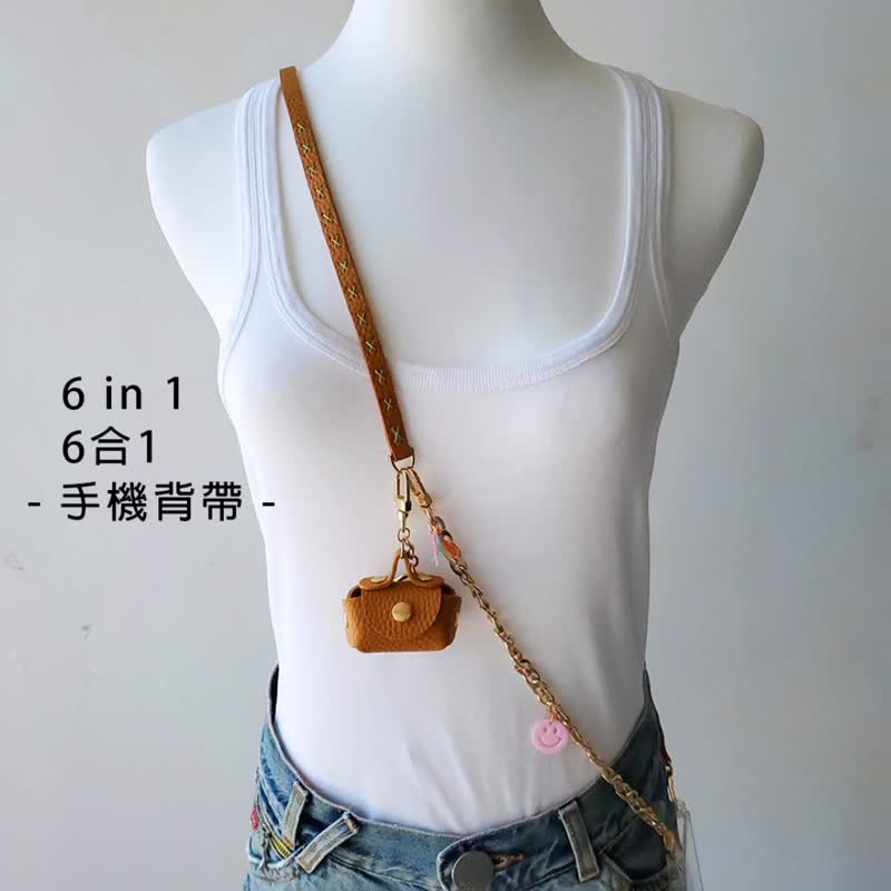 6 in 1 crossbody phone strap Phone wrist strap & charm Belt Coin purse Lanyards - เชือก/สายคล้อง - วัสดุอื่นๆ สีส้ม