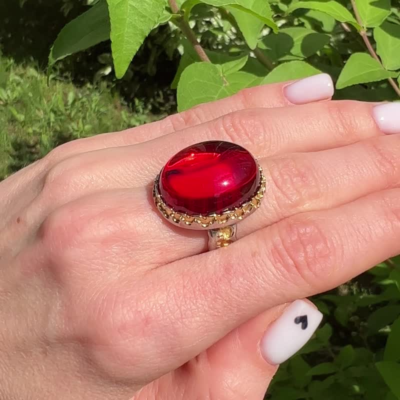 Large natural red amber ring, Gorgeous red amber designer ring - General Rings - Semi-Precious Stones Red