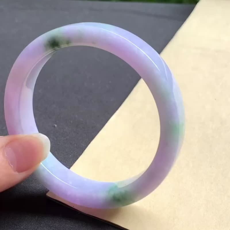 冰種翡翠天然翡翠玉鐲 A玉手鐲玉鈪 • 糯冰種紫羅蘭飄花翡翠方鐲 - 手鍊/手環 - 玉石 紫色
