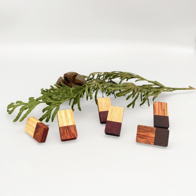 【Arborea】 Wooden Earrings Handmade Birthday Gift Accessories Free Shipping - ต่างหู - ไม้ สีกากี