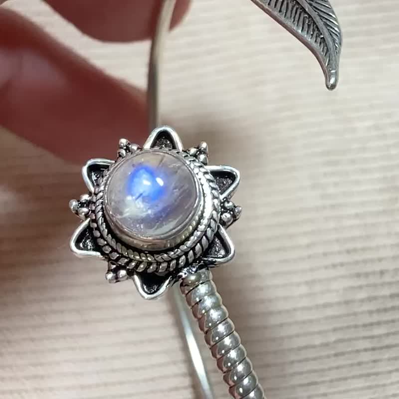 天然月光石 羽毛造型 手環 尼泊爾 手工製 925純銀 - 手鍊/手環 - 半寶石 
